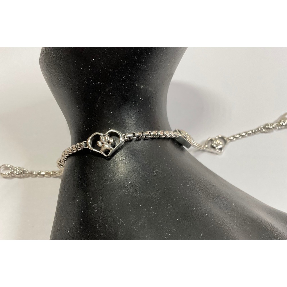 JAI Sterling Silver Symbols of Love Heart Paw Print Box Chain Station Bracelet